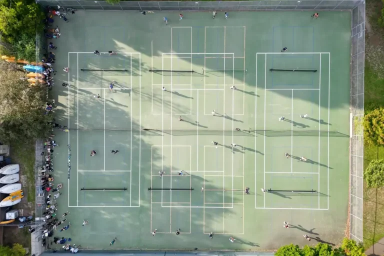 Aerial view of Green Lake Pickleball Courts East, home to indoor and outdoor pickleball courts in Seattle, WA.