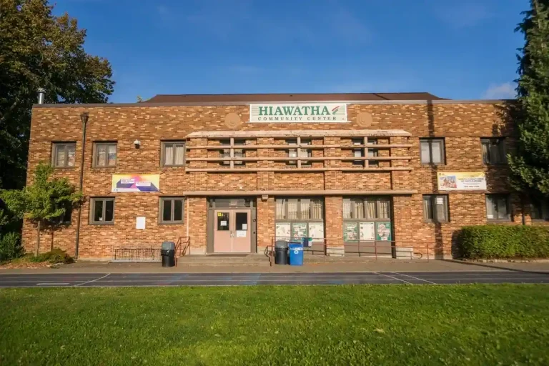 Exterior of Hiawatha Community Center, home to indoor pickleball courts in Seattle, WA