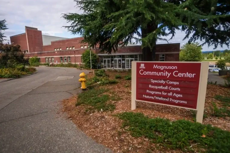 Exterior of Magnuson Community Center, home to indoor pickleball courts in Seattle, WA.