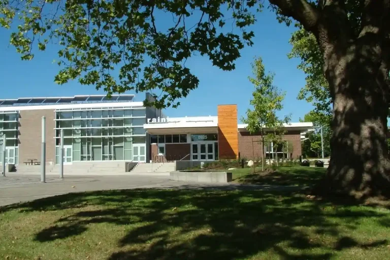 Exterior of Rainier Beach Community Center, home to indoor pickleball courts in Seattle, WA.